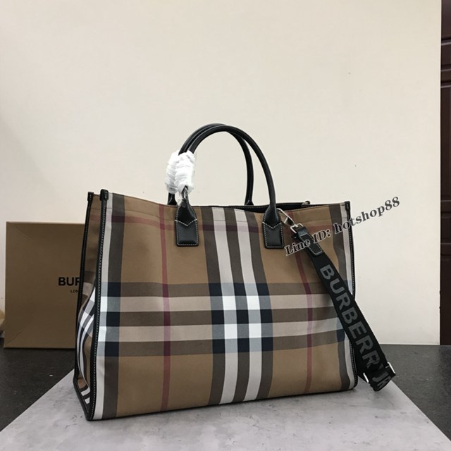 Burberry專櫃新款手提購物袋 巴寶莉棉質格子托特款The Belt貝爾特包 yxb1309